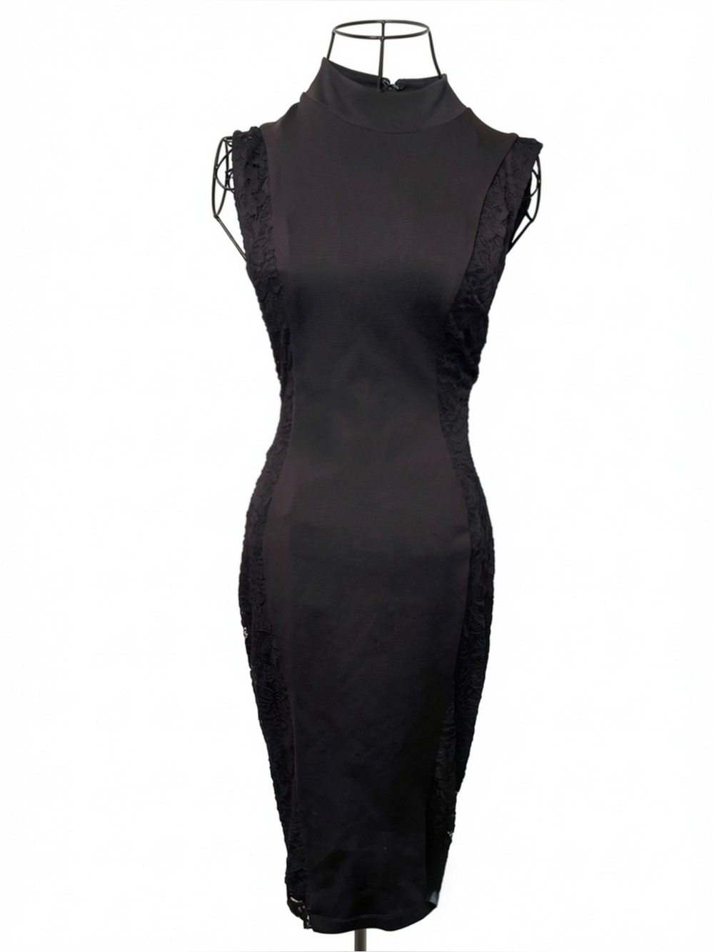 Bebe Black Lace Side Panel Mock Neck Bodycon Dress - Picture 2 of 13